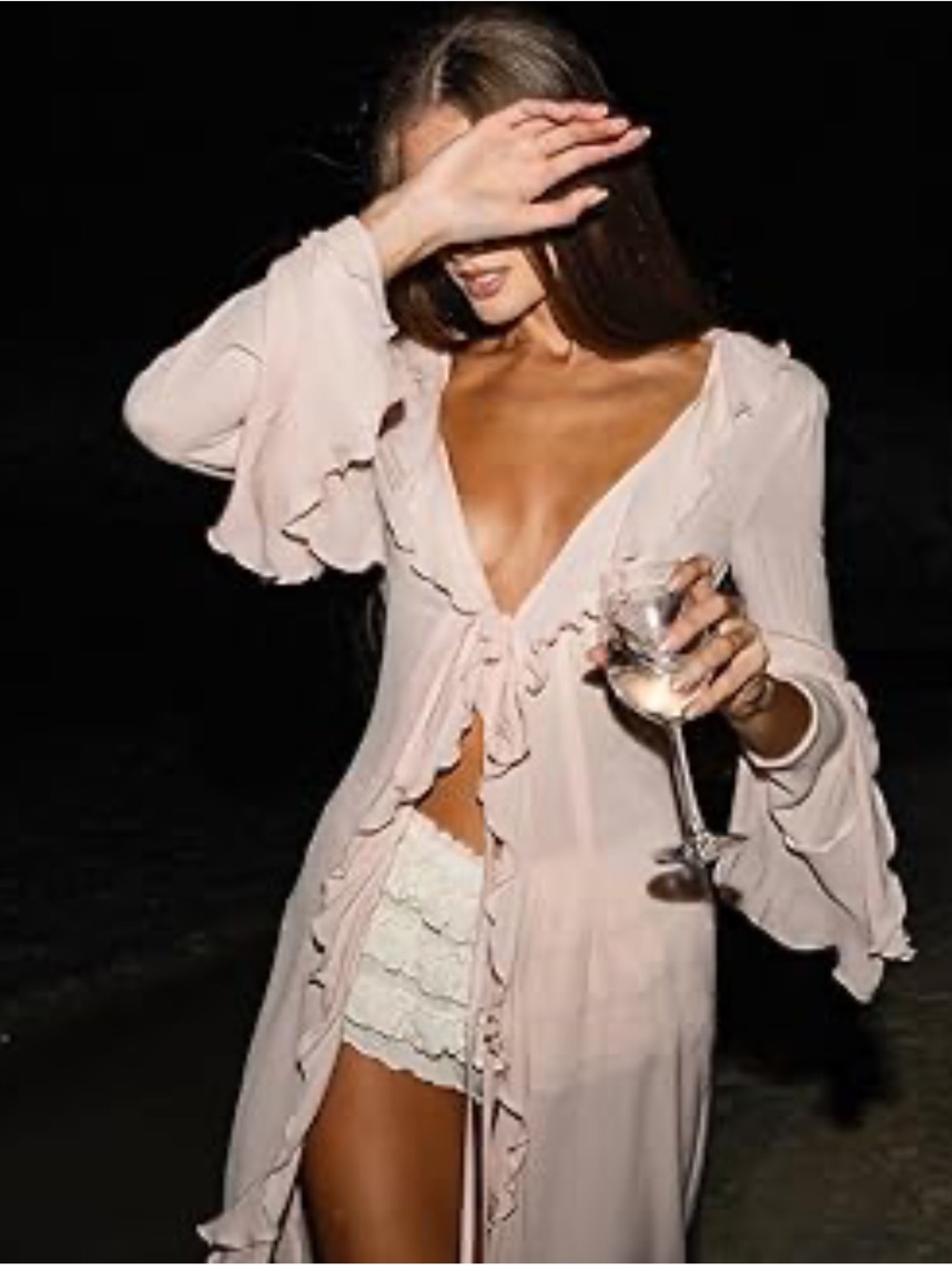Forever 21 Light Blush Ruffle Tie-Front Maxi Robe